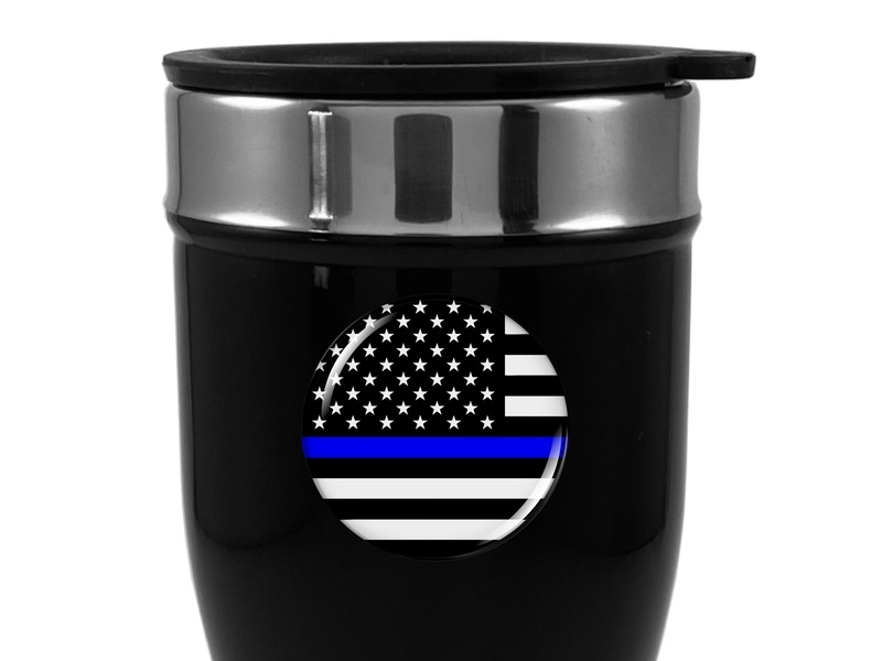 Travel Mug with Thin Blue Line American Flag Logo